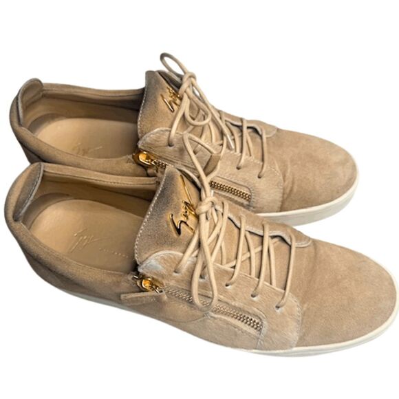 Giuseppe Zanotti Men's Suede Leather Zip Detail Low Top Sneakers Tan Size 12 - Picture 3 of 8